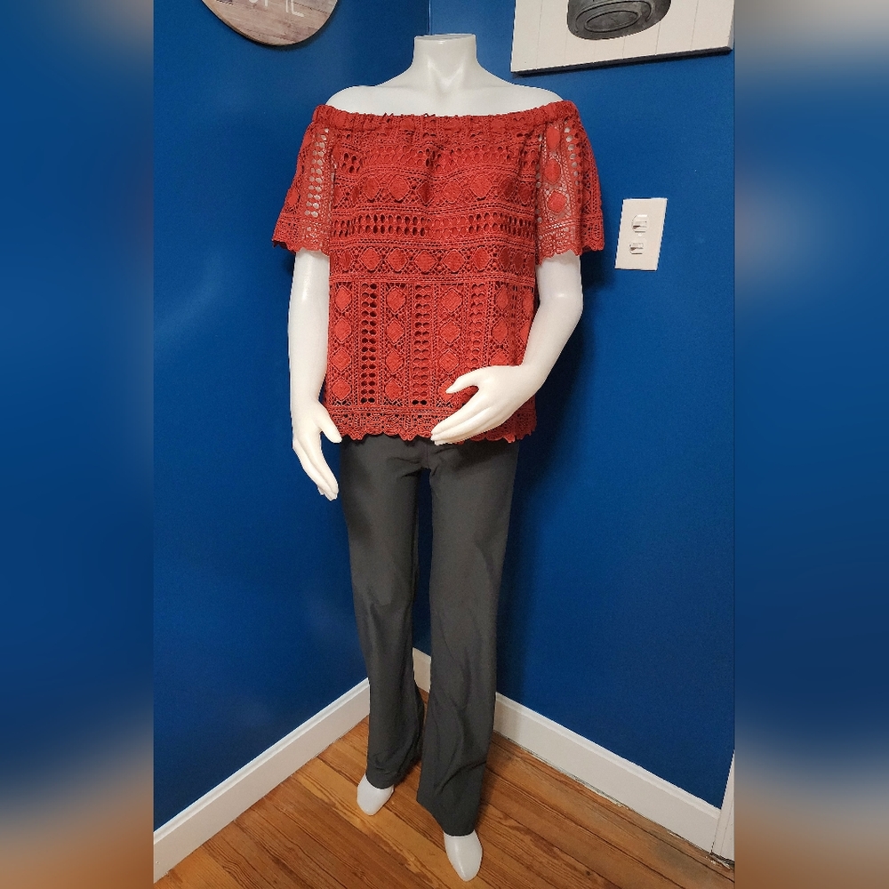 Anthropologie - Sunday in Brooklyn Lace Crochet Top Size Large L Color Red Rust
